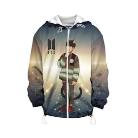 Детская куртка 3D с принтом BTS в Ухте, 100% полиэстер | застежка — молния, подол и капюшон оформлены резинкой с фиксаторами, по бокам — два кармана без застежек, один потайной карман на груди, плотность верхнего слоя — 90 г/м2; плотность флисового подклада — 260 г/м2 | bts | k pop | kpop | rm | аниме | бтс | ви | джей хоуп | джонгук | кпоп | сюга | чимин | чин | япония