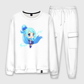 Мужской костюм хлопок с принтом Aqua Chibi в Ухте, 100% хлопок | на свитшоте круглая горловина, мягкая резинка по низу. Брюки заужены к низу, на них два вида карманов: два “обычных” по бокам и два объемных, с клапанами, расположенные ниже линии бедра. Брюки с мягкой трикотажной резинкой на поясе и по низу штанин. В поясе для дополнительного комфорта — широкие завязки | aqua | chibi | аква | аниме | аниме девушка | богиня благословляет этот прекрасный мир | чиби