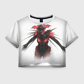 Женская футболка Crop-top 3D с принтом Девушка в доспехах в Ухте, 100% полиэстер | круглая горловина, длина футболки до линии талии, рукава с отворотами | 