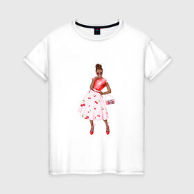 Женская футболка хлопок Кокетка: в Ухте, 100% хлопок | прямой крой, круглый вырез горловины, длина до линии бедер, слегка спущенное плечо | вишенки | девушка | игривость | лето | платье