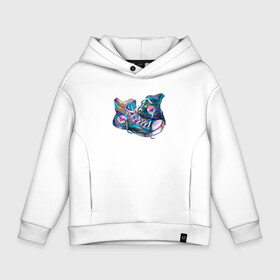 Детское худи Oversize хлопок с принтом Кеды в Ухте, френч-терри — 70% хлопок, 30% полиэстер. Мягкий теплый начес внутри —100% хлопок | боковые карманы, эластичные манжеты и нижняя кромка, капюшон на магнитной кнопке | кеды | лето | разноцветный