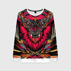 Женский свитшот 3D с принтом Обезьяна воин в Ухте, 100% полиэстер с мягким внутренним слоем | круглый вырез горловины, мягкая резинка на манжетах и поясе, свободная посадка по фигуре | art | head | mask | monkey | арт | маска | монстр | обезьяна | рисунок