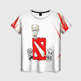 Женская футболка 3D с принтом DOTA2 в Ухте, 100% полиэфир ( синтетическое хлопкоподобное полотно) | прямой крой, круглый вырез горловины, длина до линии бедер | defense of the ancients 2 | dota | dota 2 | dota 2 highlights | dota 2 highschool | dota2 | gameplay update 7.26 | highlights | icefrog | miracle | miracle dota 2 | the international | valve