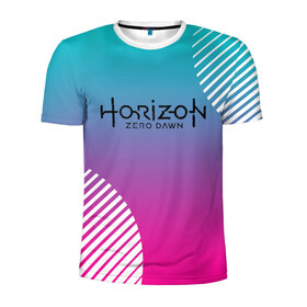 Мужская футболка 3D спортивная с принтом Horizon Zero Dawn в Ухте, 100% полиэстер с улучшенными характеристиками | приталенный силуэт, круглая горловина, широкие плечи, сужается к линии бедра | aloy | antasy girl | art | artwork | digital art | fantasy | horizon | horizon: zero dawn | landscape | tallneck | tegunvteg | warrior fantasy | weapon | zero dawn