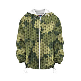 Детская куртка 3D с принтом вязаный принт милитари в Ухте, 100% полиэстер | застежка — молния, подол и капюшон оформлены резинкой с фиксаторами, по бокам — два кармана без застежек, один потайной карман на груди, плотность верхнего слоя — 90 г/м2; плотность флисового подклада — 260 г/м2 | 23 февраля | армейские | все | милитари | мужчине | силовые структуры