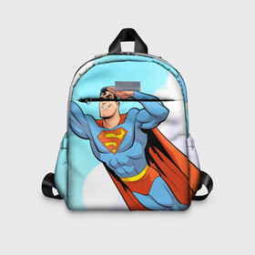 Детский рюкзак 3D с принтом SuperMan DC в Ухте, 100% полиэстер | лямки с регулируемой длиной, сверху петелька, чтобы рюкзак можно было повесить на вешалку. Основное отделение закрывается на молнию, как и внешний карман. Внутри дополнительный карман. По бокам два дополнительных кармашка | comics | dc | superman | комиксы | супермен