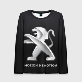 Женский лонгслив 3D с принтом Motion & Emotion в Ухте, 100% полиэстер | длинные рукава, круглый вырез горловины, полуприлегающий силуэт | Тематика изображения на принте: auto | emotion | motion | peugeot | sport | авто | лого | логотип | пежо | пижо | спорт