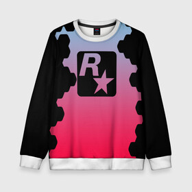 Детский свитшот 3D с принтом ROCK STAR GAMES в Ухте, 100% полиэстер | свободная посадка, прямой крой, мягкая тканевая резинка на рукавах и понизу свитшота | Тематика изображения на принте: game | gamer | rdr2 | red dead redemption 2 | rockstar studios | игры