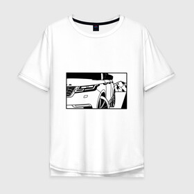 Мужская футболка хлопок Oversize с принтом Range Rover Evoque Черно-белый в Ухте, 100% хлопок | свободный крой, круглый ворот, “спинка” длиннее передней части | Тематика изображения на принте: range rover evoque | горы | дорога | иллюстрация | колеса | машина | фары | черно белый