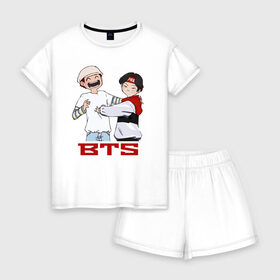 Женская пижама с шортиками хлопок с принтом BTS в Ухте, 100% хлопок | футболка прямого кроя, шорты свободные с широкой мягкой резинкой | bts | k pop | kpop | rm | аниме | бтс | ви | джей хоуп | джонгук | кпоп | сюга | чимин | чин | япония