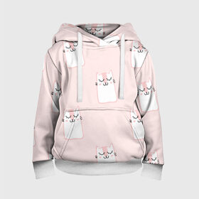 Детская толстовка 3D с принтом Коты в Ухте, 100% полиэстер | двухслойный капюшон со шнурком для регулировки, мягкие манжеты на рукавах и по низу толстовки, спереди карман-кенгуру с мягким внутренним слоем | animal | cat | животное | зверь | кот | кошка | розовый фон | узоры