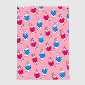 Постер с принтом Love Bunny в Ухте, 100% бумага
 | бумага, плотность 150 мг. Матовая, но за счет высокого коэффициента гладкости имеет небольшой блеск и дает на свету блики, но в отличии от глянцевой бумаги не покрыта лаком | 14 февраля | baby | bunny | kawaii | love | love is | love you | rabbit | валентинка | влюбленные | девушка | жена | животные | зайчики | заяц | игрушка | кавайный | кролик | лучшая | любимая | люблю | любовь | малыш | подарок