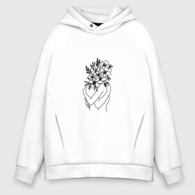 Мужское худи Oversize хлопок с принтом Влюбленные в цветах в Ухте, френч-терри — 70% хлопок, 30% полиэстер. Мягкий теплый начес внутри —100% хлопок | боковые карманы, эластичные манжеты и нижняя кромка, капюшон на магнитной кнопке | 14 февраля | влюбленные | вместе | день всех влюбленных | день святого валентина | иллюстрация | линии | любовь | минимализм | объятия | тела | цветы | черно белый