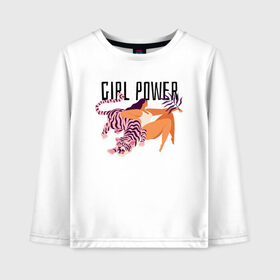 Детский лонгслив хлопок с принтом girl power в Ухте, 100% хлопок | круглый вырез горловины, полуприлегающий силуэт, длина до линии бедер | 8 марта | весна | девушке | женский | мама | подарок | тренд | феминизм