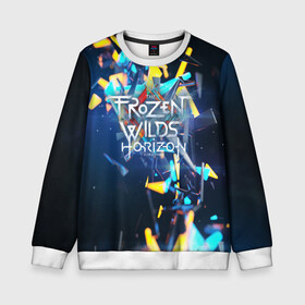Детский свитшот 3D с принтом HORIZON ZERO DAWN в Ухте, 100% полиэстер | свободная посадка, прямой крой, мягкая тканевая резинка на рукавах и понизу свитшота | aloy | digital art | fantasy | horizon: zero dawn | landscape | tallneck | tegunvteg | weapon