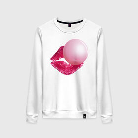 Женский свитшот хлопок с принтом BubbleGum Lips в Ухте, 100% хлопок | прямой крой, круглый вырез, на манжетах и по низу широкая трикотажная резинка  | bubble | bubblegum | day | gum | heart | kiss | lips | love | romantic | valentine | valentines | амур | валентина | влюбленные | влюбленных | всех | губы | день | жвачка | любовь | поцелуй | романтика | романтичность | святого | сердечк