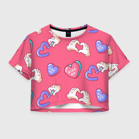 Женская футболка Crop-top 3D с принтом Любовь паттерн, поцелуй в Ухте, 100% полиэстер | круглая горловина, длина футболки до линии талии, рукава с отворотами | heart | holiday | kiss me | love | pattern | pattern valentines day | repeatable | seamless | день святого валентина | любовь | паттерн | повтор | помада | поцелуй | праздник | сердце | узор