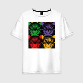 Женская футболка хлопок Oversize с принтом Коты в Ухте, 100% хлопок | свободный крой, круглый ворот, спущенный рукав, длина до линии бедер
 | cat | popcat | кот | котик | кошка | кошки | разноцветные коты | смешные коты