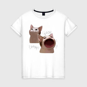 Женская футболка хлопок с принтом Cat Pop - Мем в Ухте, 100% хлопок | прямой крой, круглый вырез горловины, длина до линии бедер, слегка спущенное плечо | art | cat | mem | meme | memes | music | pop | retro | style | арт | буп | кот | котенок | котик | котэ | мем | мемы | музыка | ретро