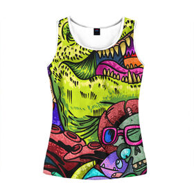 Женская майка 3D с принтом Тираннозавр в Ухте, 100% полиэстер | круглая горловина, прямой силуэт, длина до линии бедра | динозавры | инопланетянин | космос | монстры | существа | тираннозавр | череп