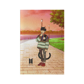 Обложка для паспорта матовая кожа BTS Cat: в Ухте, натуральная матовая кожа | размер 19,3 х 13,7 см; прозрачные пластиковые крепления | bts | k pop | kpop | rm | аниме | бтс | ви | джей хоуп | джонгук | кпоп | сюга | чимин | чин | япония