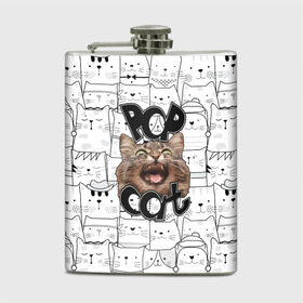 Фляга с принтом Pop Cat в Ухте, металлический корпус | емкость 0,22 л, размер 125 х 94 мм. Виниловая наклейка запечатывается полностью | Тематика изображения на принте: pop cat | wide mouthed popping cat | арты | буп | мемы
