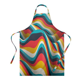 Фартук 3D с принтом Цветные волны в Ухте, 100% полиэстер | общий размер — 65 х 85 см, ширина нагрудника — 26 см, горловина — 53 см, длина завязок — 54 см, общий обхват в поясе — 173 см. Принт на завязках и на горловине наносится с двух сторон, на основной части фартука — только с внешней стороны | abstract | color | waves | абстракция | волны