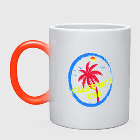 Кружка хамелеон с принтом Калифорния в Ухте, керамика | меняет цвет при нагревании, емкость 330 мл | Тематика изображения на принте: вечное лето | голливуд | звезды | калифорния | отдых | пальмы | сша