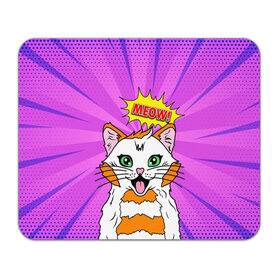 Коврик для мышки прямоугольный с принтом Meow Pop Art Cat в Ухте, натуральный каучук | размер 230 х 185 мм; запечатка лицевой стороны | comics | kitty | meow | pop art | pop cat | retro | арт | белый кот | взгляд | глаза | голова кота | животные | киска | комикс | кот | кошак | кошечка | мем | мультяшный | мур мур | мяу | поп арт | прикол | пушистик | ретро