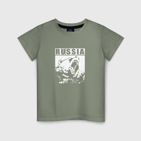 Детская футболка хлопок с принтом Россия - медведь в Ухте, 100% хлопок | круглый вырез горловины, полуприлегающий силуэт, длина до линии бедер | russia | животные | зверь | клыки | медведь | оскал | патриот | россия | русский | хищник