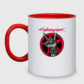 Кружка двухцветная с принтом Cyberpunk 2077 в Ухте, керамика | объем — 330 мл, диаметр — 80 мм. Цветная ручка и кайма сверху, в некоторых цветах — вся внутренняя часть | Тематика изображения на принте: cyberpunk 2077 | hacker | maelstrom | militech | quadra | samurai | sci fi | technology | trauma team | v | будущее | игра | иероглифы | киану ривз | кибер | киберпанк | киборг | киборги | корпорация | лого | милитек | панк | роботы | самурай | т
