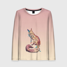 Женский лонгслив 3D с принтом лиса кицунэ арт в Ухте, 100% полиэстер | длинные рукава, круглый вырез горловины, полуприлегающий силуэт | аниме | арт | вымысел | инари | кицуне | кицунэ | лис | лиса | лисица | лисичка | миф | мифология | персонаж | сказка | хвост | япония