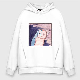 Мужское худи Oversize хлопок с принтом Белая сова в Ухте, френч-терри — 70% хлопок, 30% полиэстер. Мягкий теплый начес внутри —100% хлопок | боковые карманы, эластичные манжеты и нижняя кромка, капюшон на магнитной кнопке | акварель | белая птица | белая сова | картина | картина акварелью | картина красками | краски | птица | сова | филин