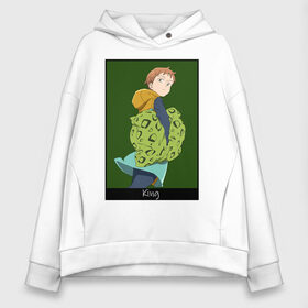 Женское худи Oversize хлопок с принтом Кинг в Ухте, френч-терри — 70% хлопок, 30% полиэстер. Мягкий теплый начес внутри —100% хлопок | боковые карманы, эластичные манжеты и нижняя кромка, капюшон на магнитной кнопке | anime | the seven deadly sins | аниме | арлекин | грех лени | кинг | король фей | медвежий грех | мультик | фея
