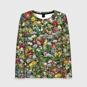 Женский лонгслив 3D с принтом Море цветов в Ухте, 100% полиэстер | длинные рукава, круглый вырез горловины, полуприлегающий силуэт | 8 марта | букет | клумба | луг | паттерн | растения | розы | ромашки | цветок | цветочки | цветочный | цветы