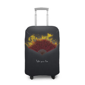 Чехол для чемодана 3D Light your fire: в Ухте, 86% полиэфир, 14% спандекс | двустороннее нанесение принта, прорези для ручек и колес | веер | желтый | зажги свой огонь | огонь | темный фон