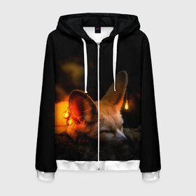 Мужская толстовка 3D на молнии с принтом Лисичка с фонариками в Ухте, 100% полиэстер | длина до линии бедра, манжеты и пояс оформлены мягкой тканевой резинкой, двухслойный капюшон со шнурком для регулировки, спереди молния, по бокам два кармана | Тематика изображения на принте: fox | foxy | животное | звери | лиса | лисенок | лисичка | милая | рыжая | фокс