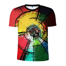 Мужская футболка 3D спортивная с принтом Центрифуга красок в Ухте, 100% полиэстер с улучшенными характеристиками | приталенный силуэт, круглая горловина, широкие плечи, сужается к линии бедра | art | casual | абстракция | арт | искусство | краски | мазки | мазок | спираль | структура | текстура