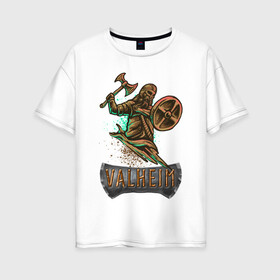 Женская футболка хлопок Oversize VALHEIM | ВАЛЬХЕЙМ (Z): в Ухте, 100% хлопок | свободный крой, круглый ворот, спущенный рукав, длина до линии бедер
 | games | rune | valheim | vikings | валхейм | вальхейм | варвары | викинги | драккар | иггдрасиль | игра | один | рагнарёк | руны | скандинавы