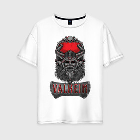 Женская футболка хлопок Oversize VALHEIM | ВАЛЬХЕЙМ (Z): в Ухте, 100% хлопок | свободный крой, круглый ворот, спущенный рукав, длина до линии бедер
 | games | rune | valheim | vikings | валхейм | вальхейм | варвары | викинги | драккар | иггдрасиль | игра | один | рагнарёк | руны | скандинавы