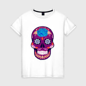 Женская футболка хлопок с принтом Skull Art в Ухте, 100% хлопок | прямой крой, круглый вырез горловины, длина до линии бедер, слегка спущенное плечо | art | body | bones | dead | drawing | face | graffiti | head | roses | skeleton | skul | skull | ад | арт | голова | граффити | зло | кости | лицо | металл | нарисованный | розы | рок | скелет | скул | скулл | три черепа | тьма