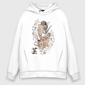 Мужское худи Oversize хлопок с принтом Deadly Geisha в Ухте, френч-терри — 70% хлопок, 30% полиэстер. Мягкий теплый начес внутри —100% хлопок | боковые карманы, эластичные манжеты и нижняя кромка, капюшон на магнитной кнопке | Тематика изображения на принте: восток | самурай | череп | япония