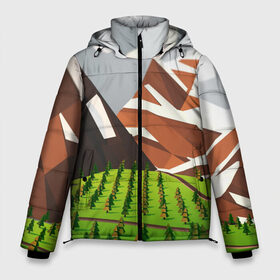 Мужская зимняя куртка 3D с принтом Горы в Ухте, верх — 100% полиэстер; подкладка — 100% полиэстер; утеплитель — 100% полиэстер | длина ниже бедра, свободный силуэт Оверсайз. Есть воротник-стойка, отстегивающийся капюшон и ветрозащитная планка. 

Боковые карманы с листочкой на кнопках и внутренний карман на молнии. | Тематика изображения на принте: горы | деревья | лес | минимализм | природа