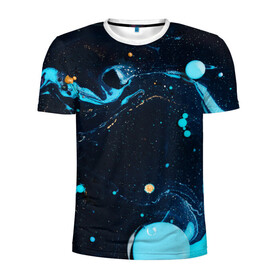Мужская футболка 3D спортивная с принтом Связь с космосом в Ухте, 100% полиэстер с улучшенными характеристиками | приталенный силуэт, круглая горловина, широкие плечи, сужается к линии бедра | art | casual | арт | градиент | космос | краски | мазки | минимализм | рисунок | структура | текстура