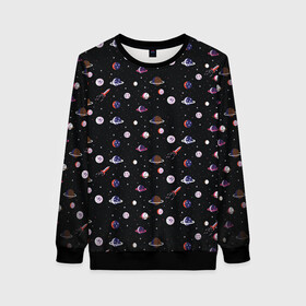 Женский свитшот 3D с принтом Космический Паттерн в Ухте, 100% полиэстер с мягким внутренним слоем | круглый вырез горловины, мягкая резинка на манжетах и поясе, свободная посадка по фигуре | alien | earth | galaxy | mars | moon | nasa | satellite | space | star | абстракция | астрономия | вселенная | звезда | земля | инопланетянин | космонавт | космос | луна | марс | наса | нло | паттерн | планета | пришельцы | солнце