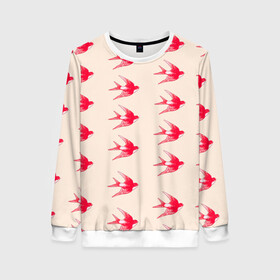 Женский свитшот 3D с принтом Синицы в Ухте, 100% полиэстер с мягким внутренним слоем | круглый вырез горловины, мягкая резинка на манжетах и поясе, свободная посадка по фигуре | быстрая | девочкам | девушкам | красная птица | птица | птицы | розовая | синица | синицы | стриж | стрижы