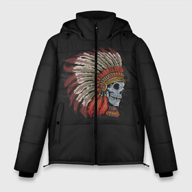 Мужская зимняя куртка 3D с принтом Череп Индейца в Ухте, верх — 100% полиэстер; подкладка — 100% полиэстер; утеплитель — 100% полиэстер | длина ниже бедра, свободный силуэт Оверсайз. Есть воротник-стойка, отстегивающийся капюшон и ветрозащитная планка. 

Боковые карманы с листочкой на кнопках и внутренний карман на молнии. | америка | индеец | племя | череп | черный