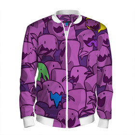 Мужской бомбер 3D с принтом ПикачушкА в Ухте, 100% полиэстер | застегивается на молнию, по бокам два кармана без застежек, по низу бомбера и на воротнике - эластичная резинка | Тематика изображения на принте: purple | star crafts | зеленый | зубы | пикачу | уши | фиолетовый | чудики