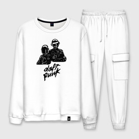 Мужской костюм хлопок с принтом Daft Punk в Ухте, 100% хлопок | на свитшоте круглая горловина, мягкая резинка по низу. Брюки заужены к низу, на них два вида карманов: два “обычных” по бокам и два объемных, с клапанами, расположенные ниже линии бедра. Брюки с мягкой трикотажной резинкой на поясе и по низу штанин. В поясе для дополнительного комфорта — широкие завязки | daft punk | electro music | electronic | дафт панк | диско | музыка | ретро | хаус | электро | электроника