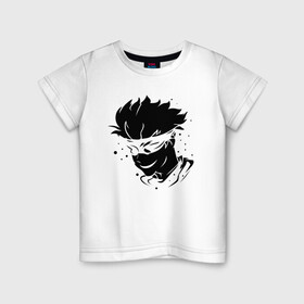 Детская футболка хлопок с принтом JUJUTSU KAISEN граффити в Ухте, 100% хлопок | круглый вырез горловины, полуприлегающий силуэт, длина до линии бедер | anime | boy | gg | gojou | jujutsu | kaisen | kun | mag | satoru | superhero | аниме | белое | битва | гг | глаза | глазах | годзё | капли | краски | кун | лицо | маг | магическая | на | персонаж | персонажа | повязка | сатору
